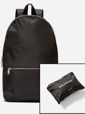 Everlane Packable Nylon Black Backpack Folds up Travel Bag